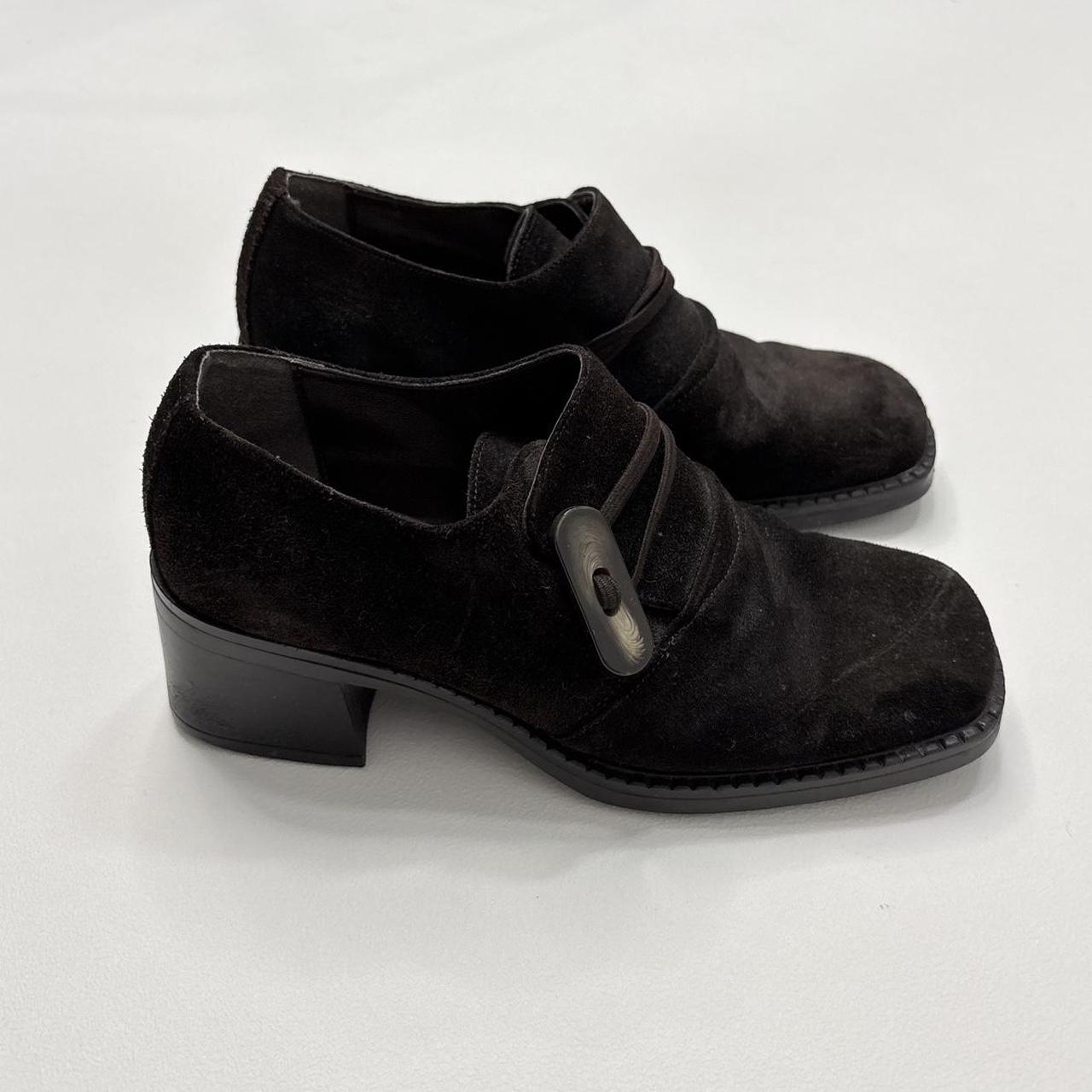Brown suede square toe shoes