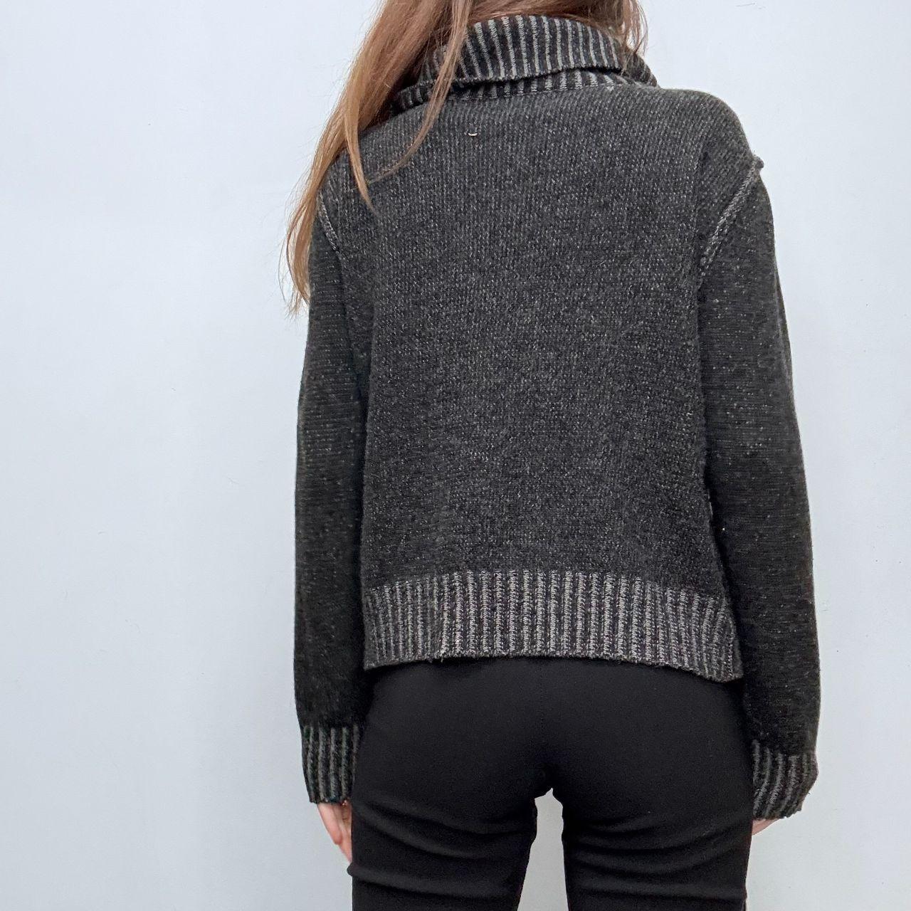 Distressed grey knit cashmere cardigan