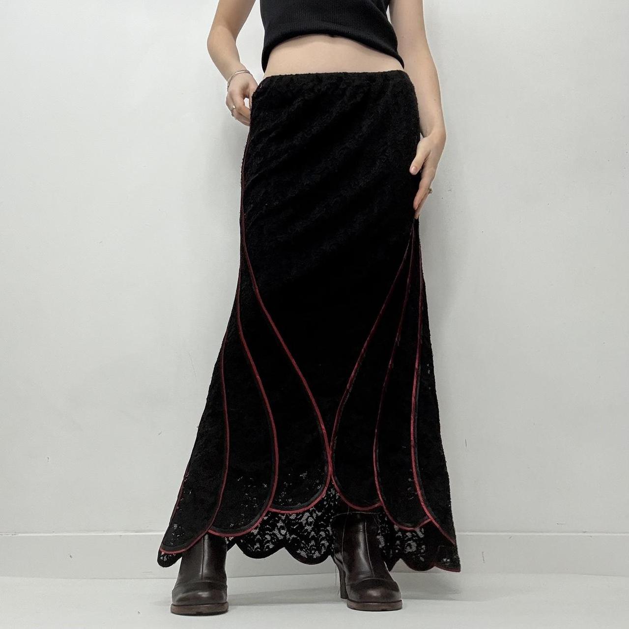 Black lace red gothic skirt