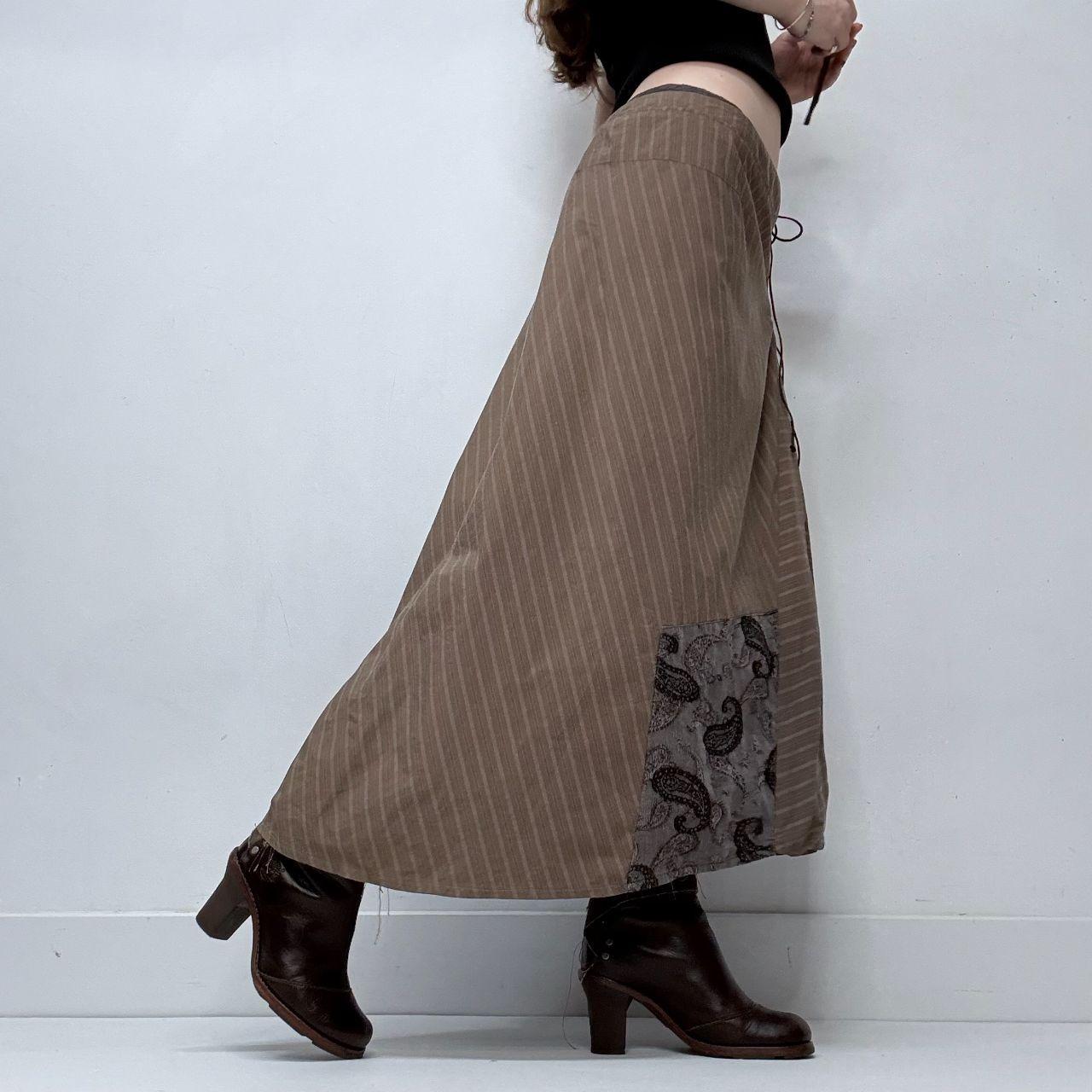 Brown pinstripe asymmetric corset skirt