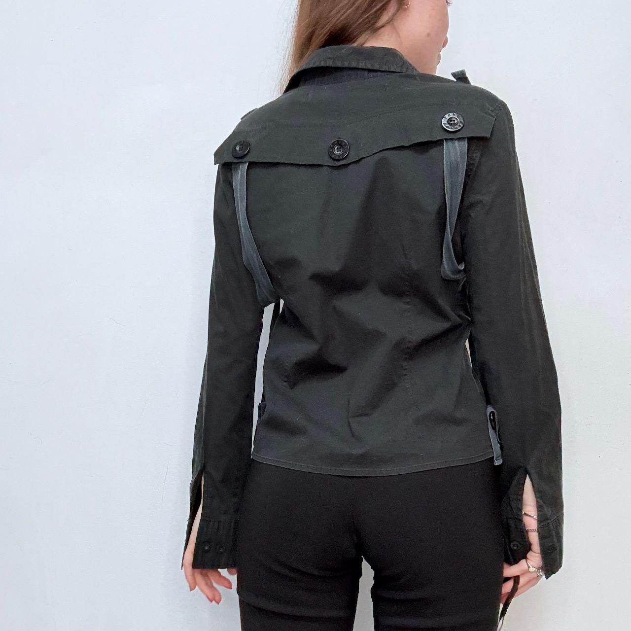 Black fitted utility strap cargo shirt