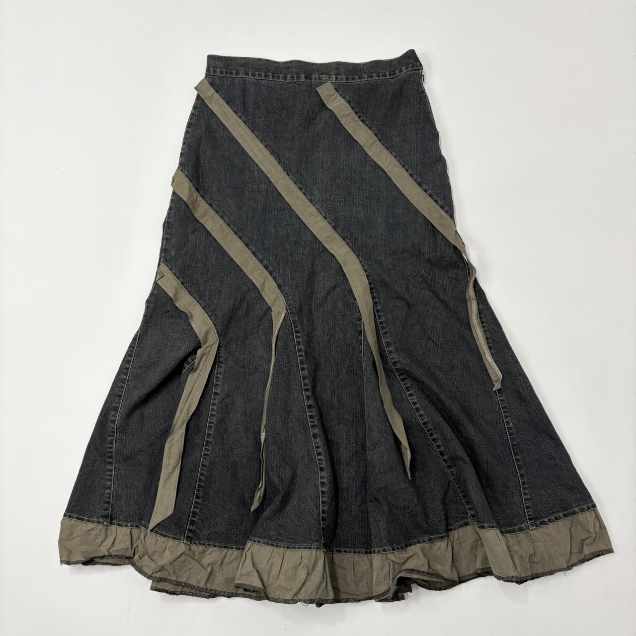 Dark denim ruffle maxi skirt