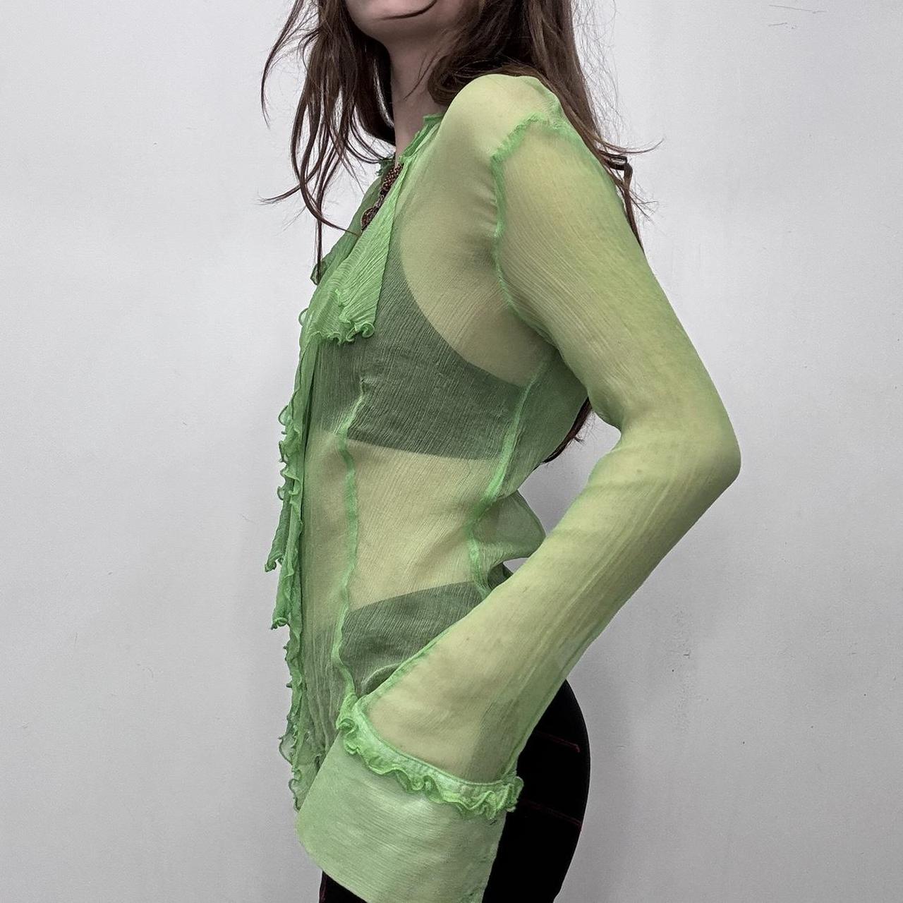 Sheer green flutter silk shirt