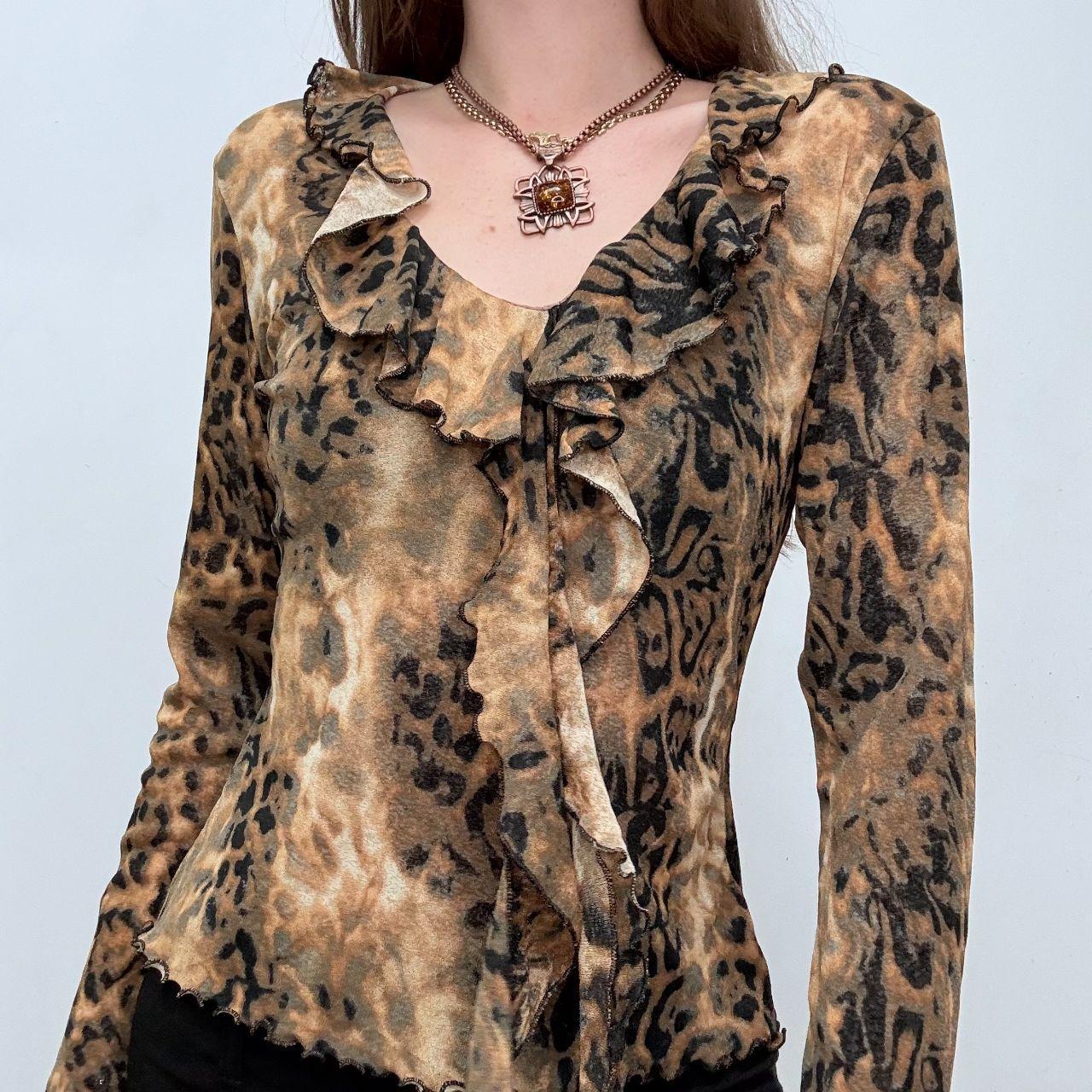 Flutter ruffle flared leopard blouse