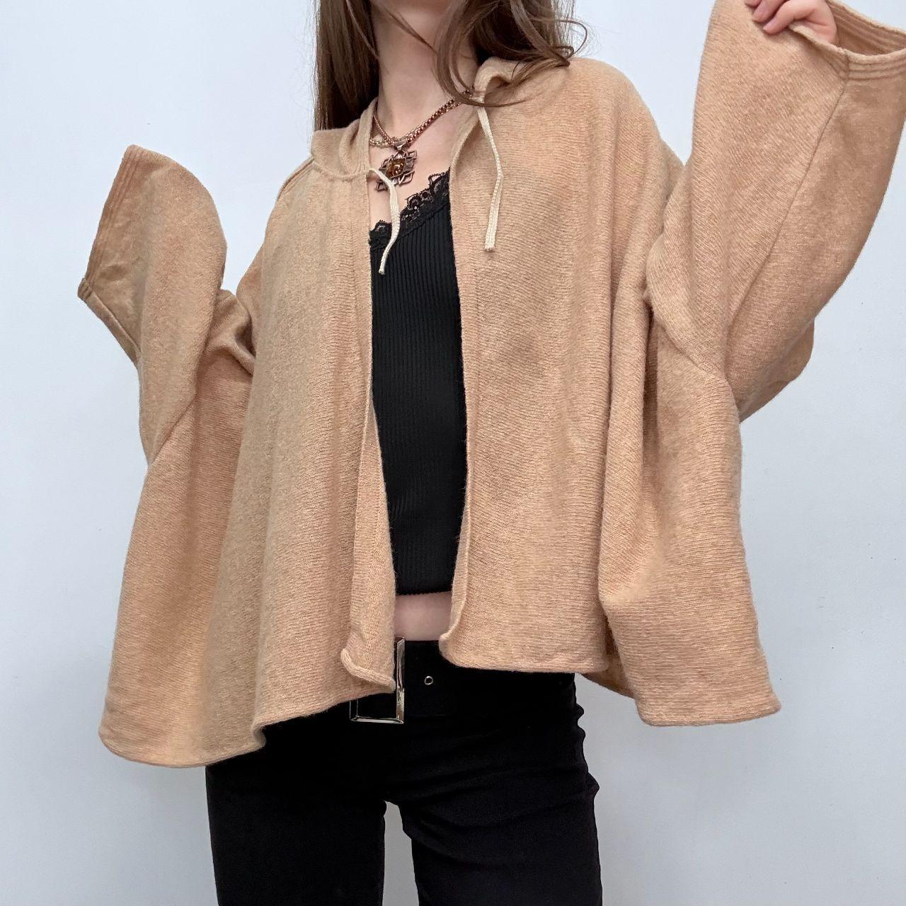 Tan wool knit batwing hoodie