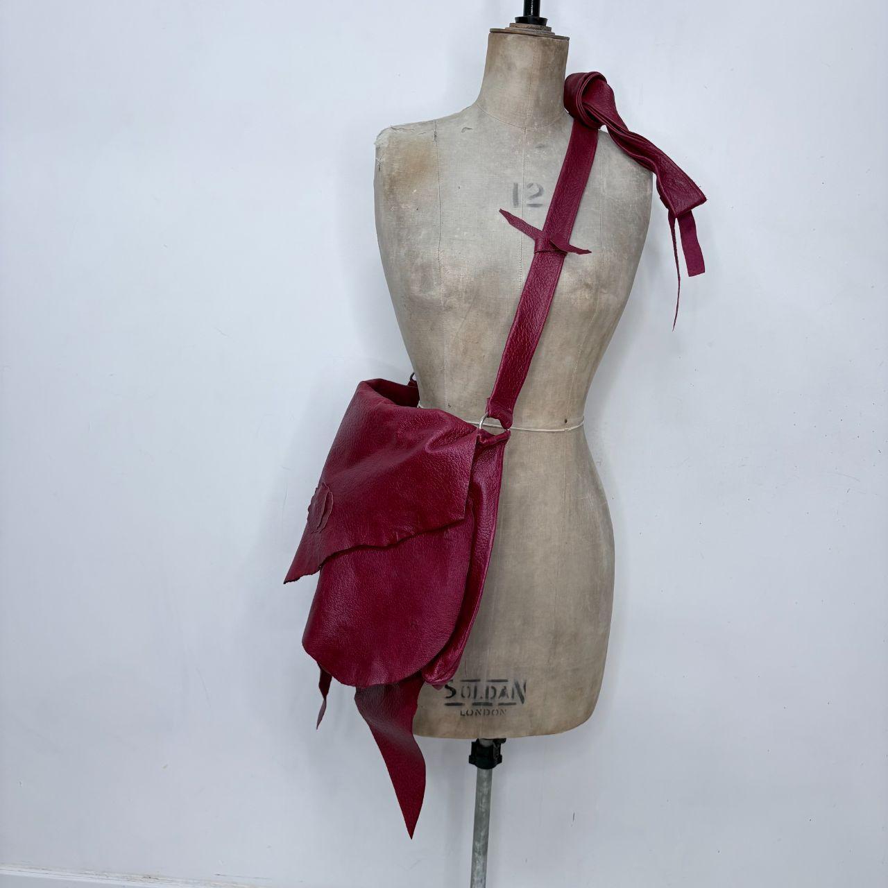 Red leather distressed boho bag