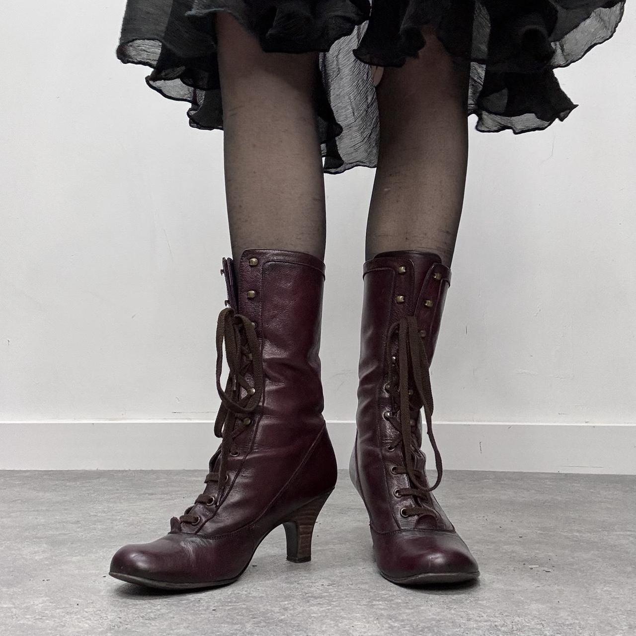 Burgandy leather lace up gothic boots