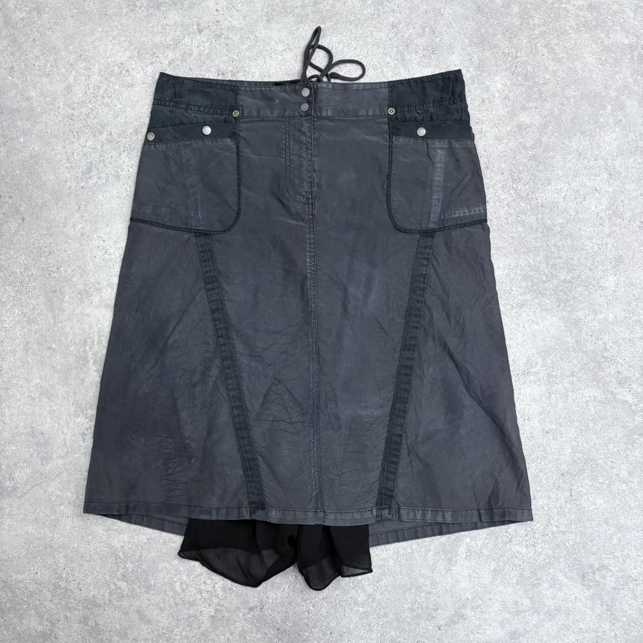 Distressed grey cargo flared midi skirt