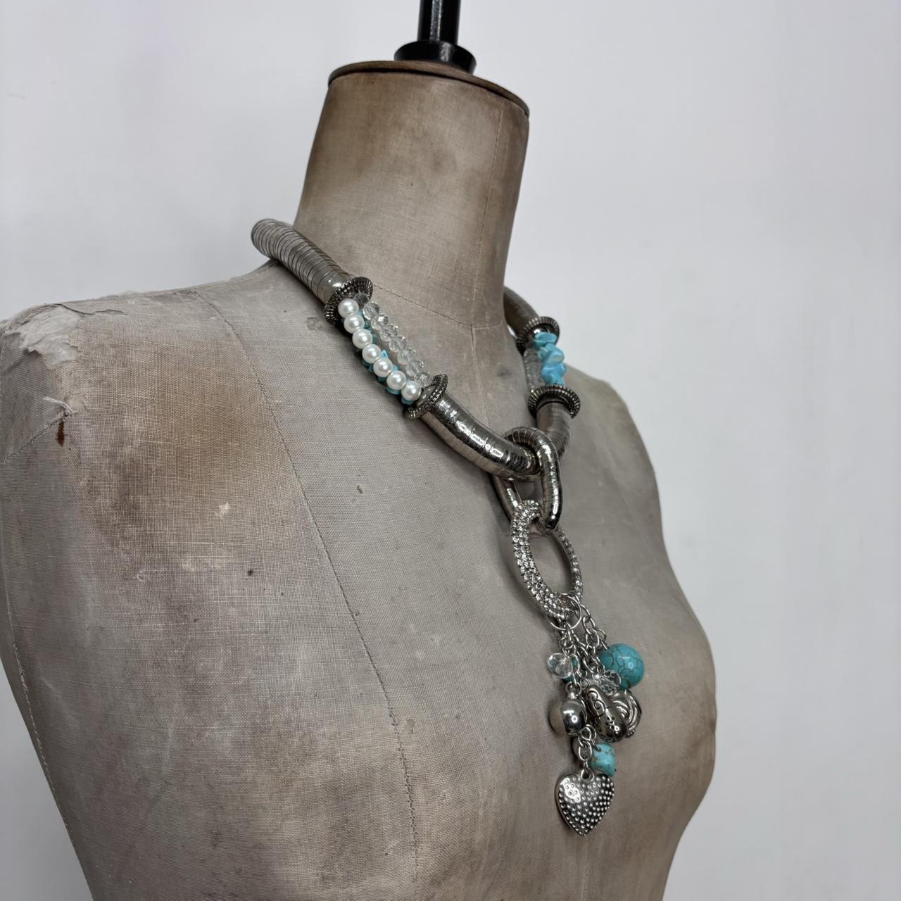 Chunky oversized silver turquoise necklace