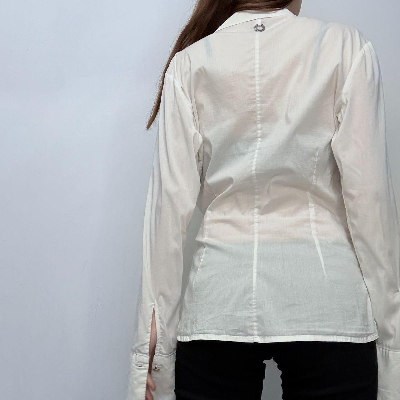 White Save the Queen lace flared shirt
