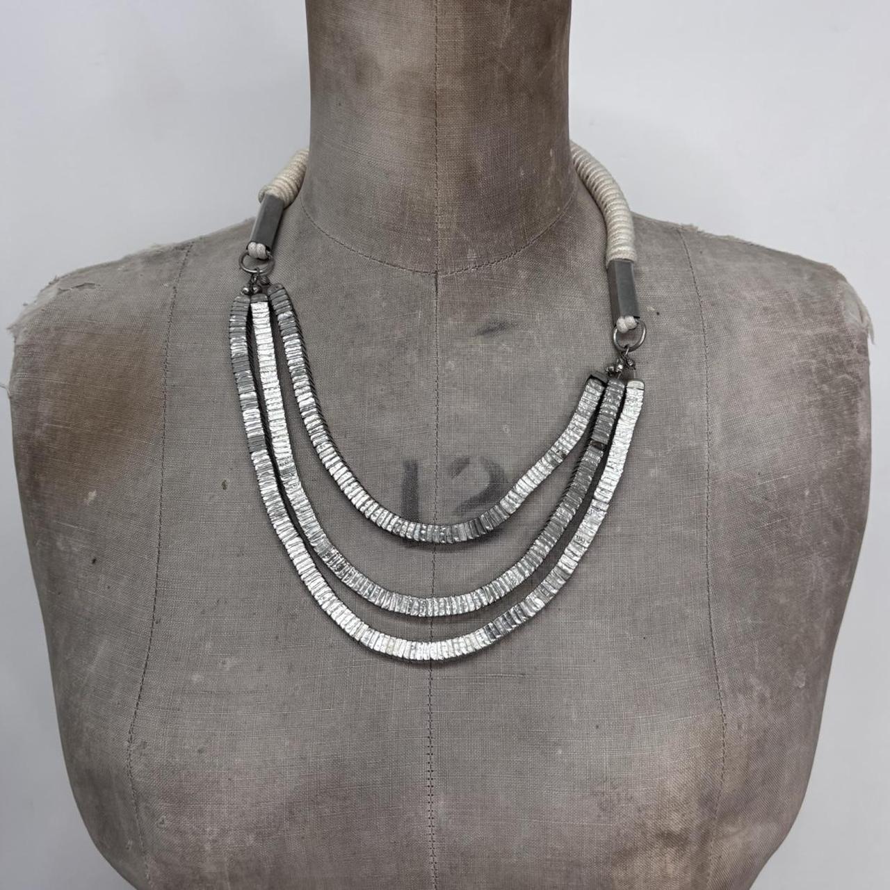 Silver metal chunky layered necklace