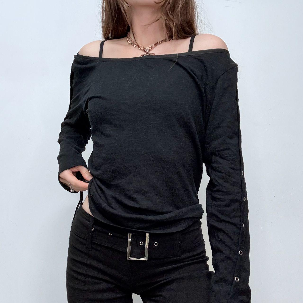 Black off the shoulder eyelet slouchy top