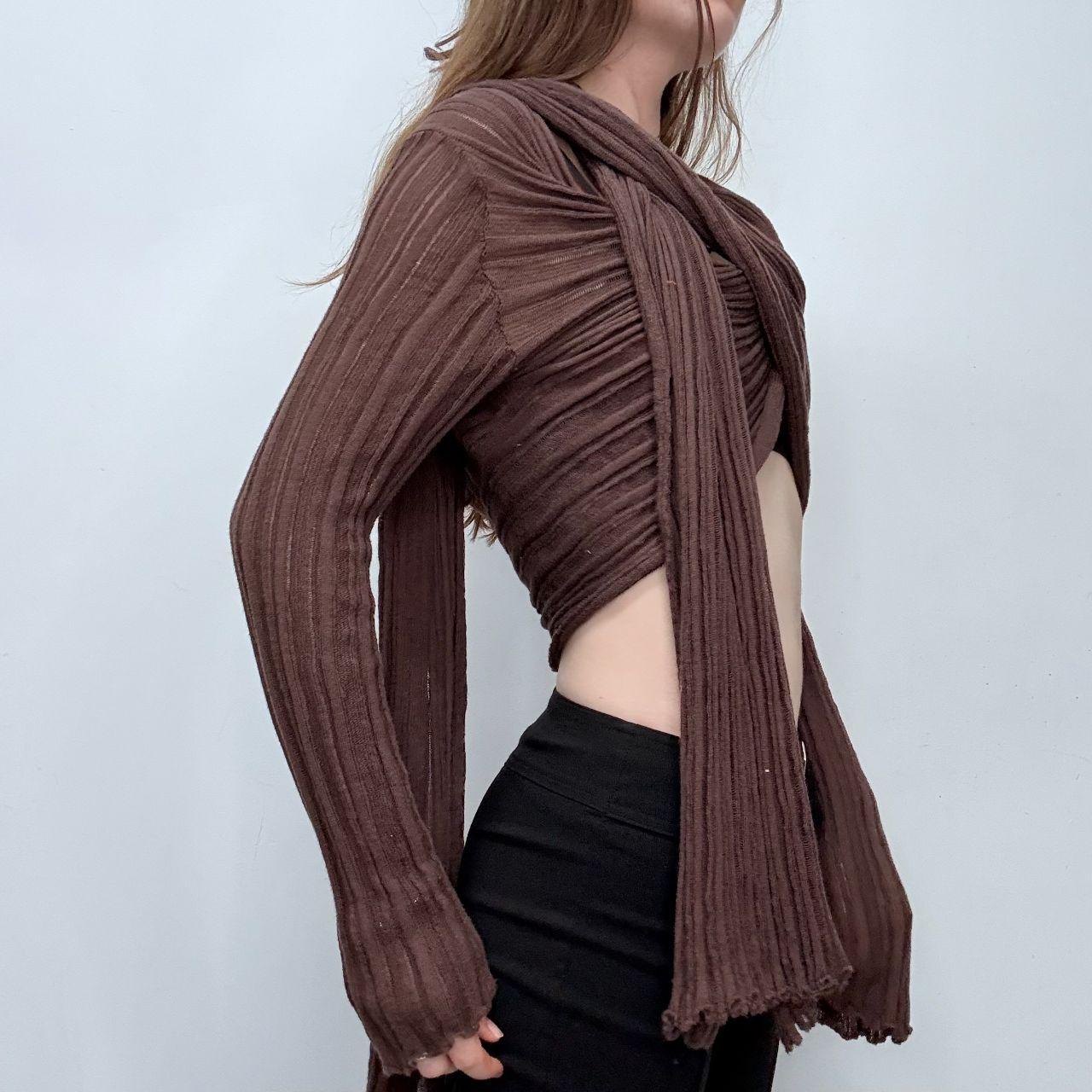 Slouchy brown ribbed knit cardigan