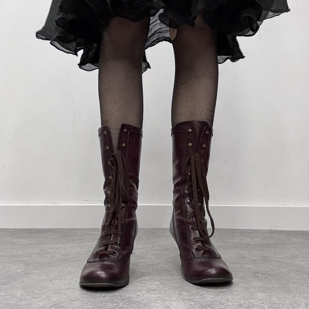 Burgandy leather lace up gothic boots
