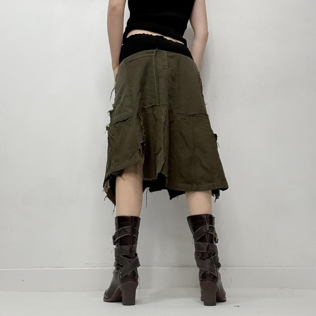 Khaki fold over waistband midi skirt