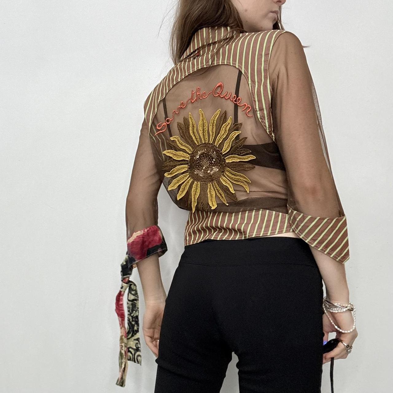 Save the Queen graphic mesh flared shirt