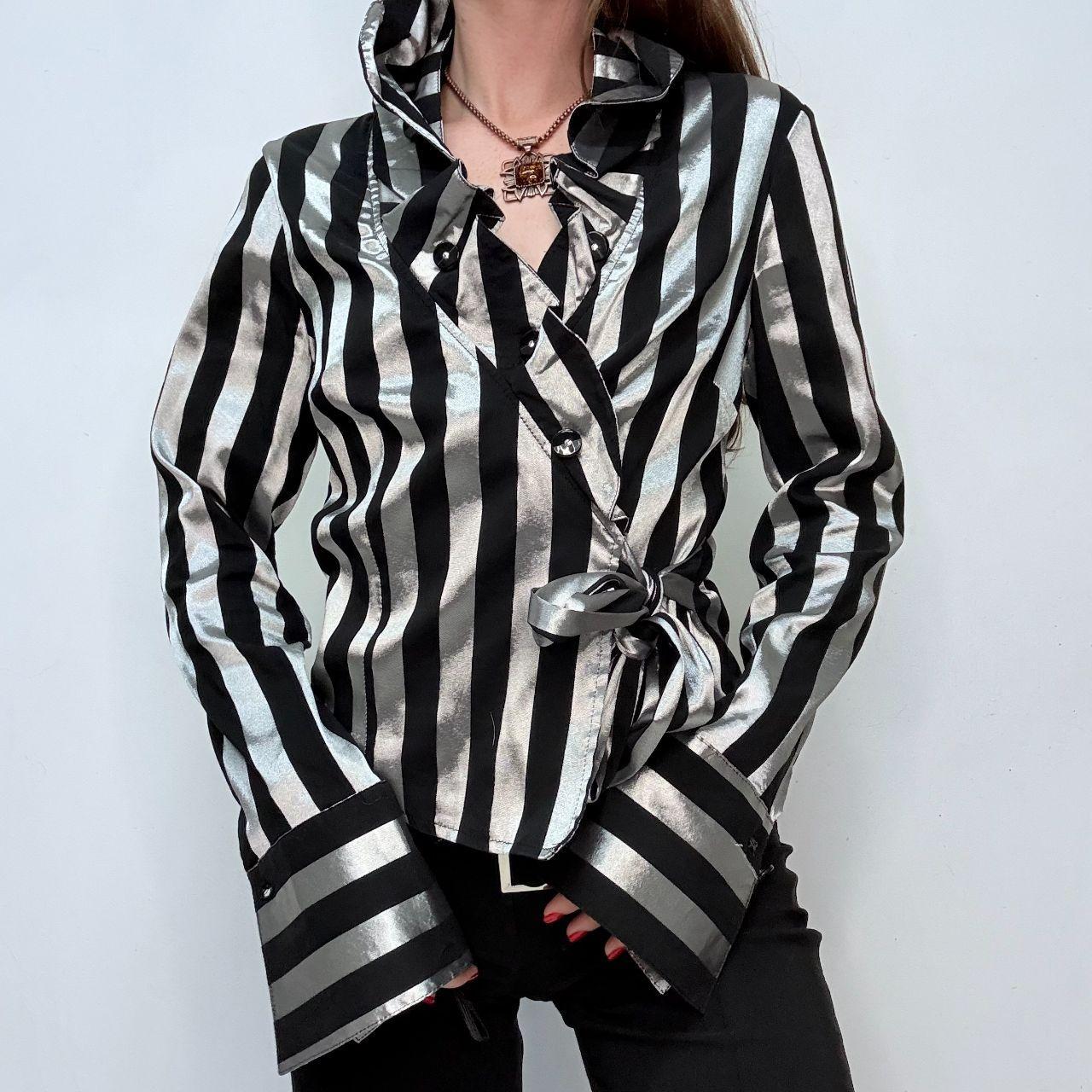Asymmetric striped ruffle shirt