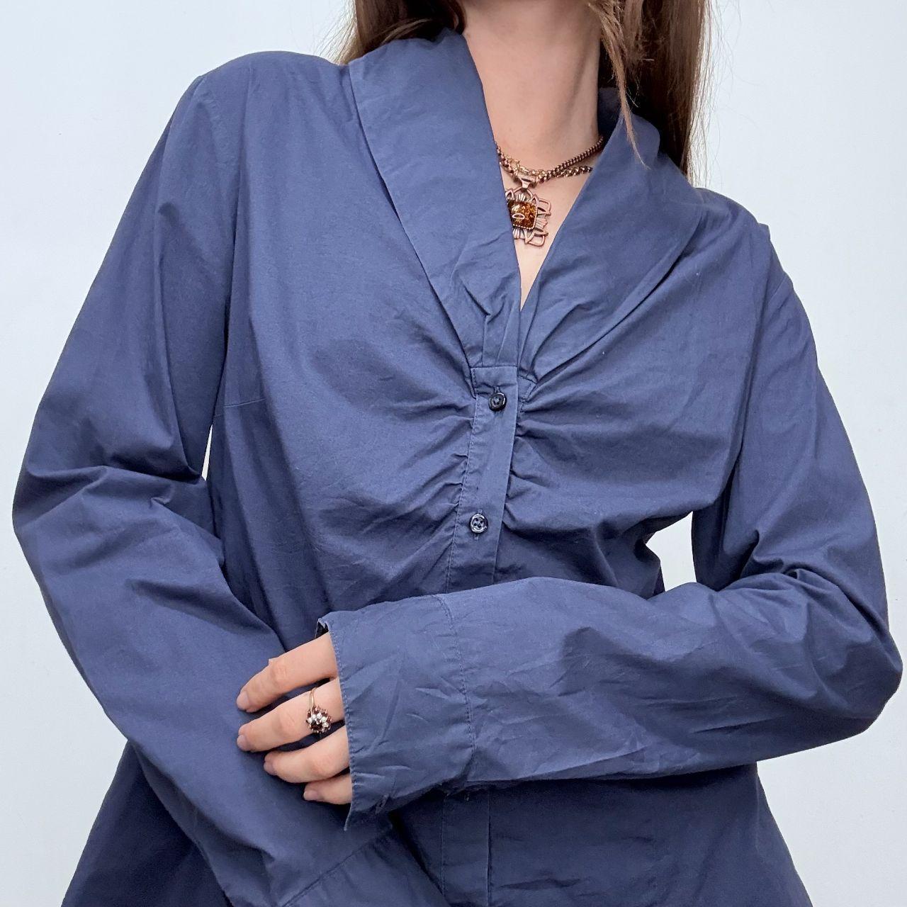 Blue gathered flared shirt