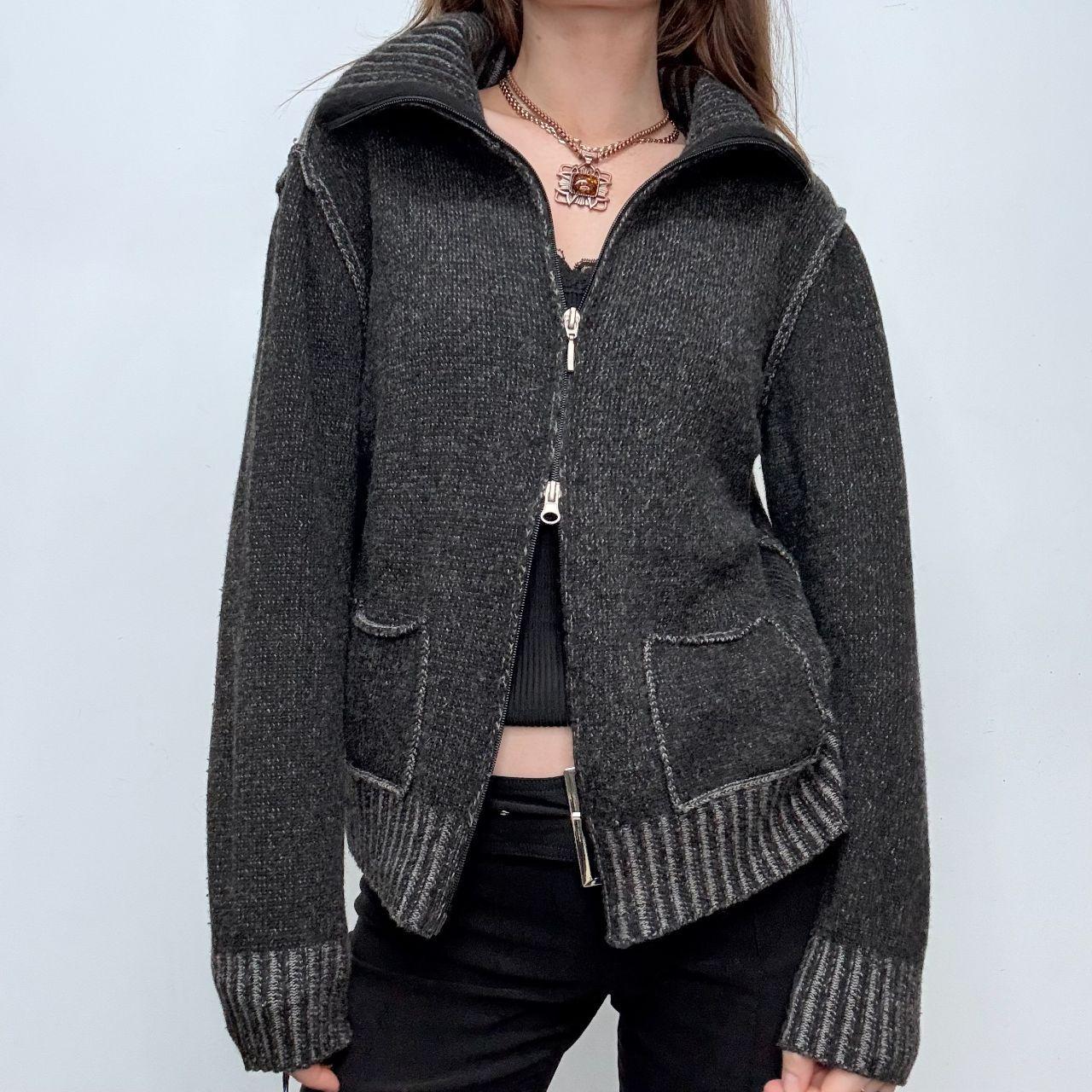 Distressed grey knit cashmere cardigan