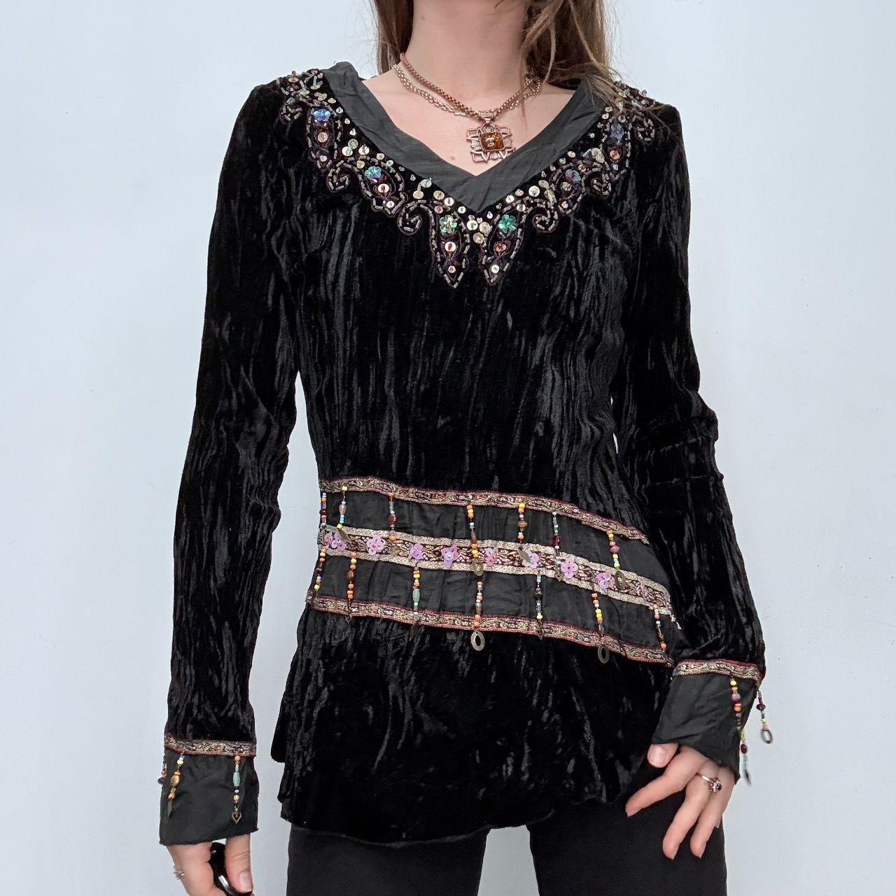 Black crinkle velvet boho flare top