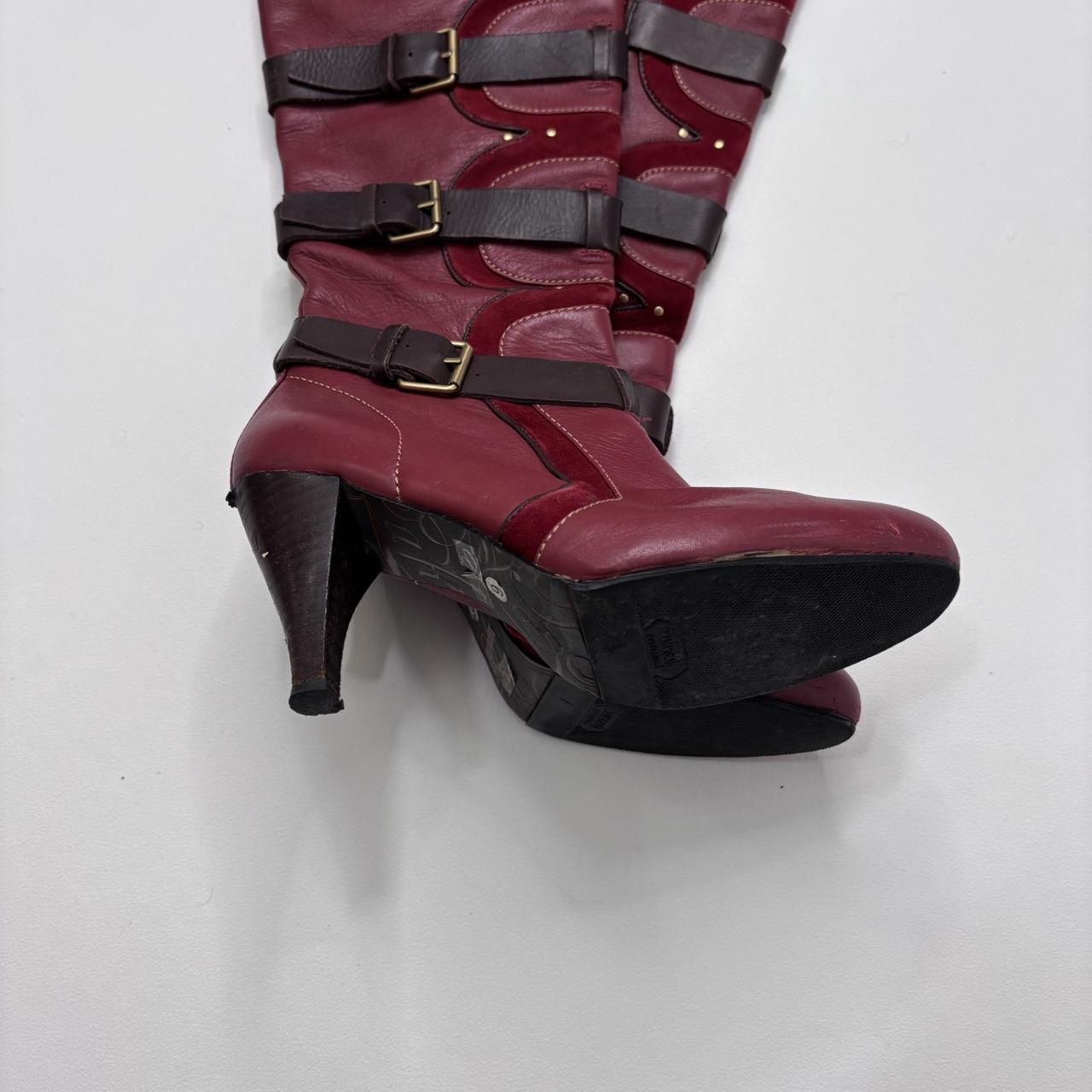 Red leather heel buckle boots