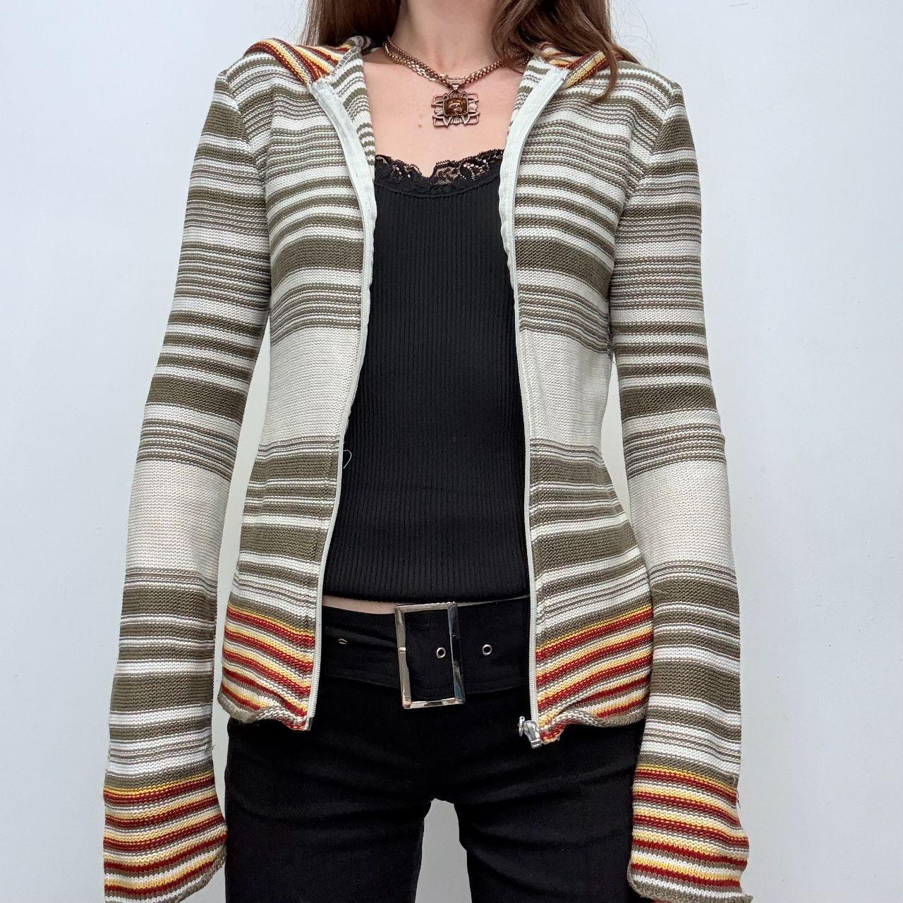 Flared pinstripe khaki cardigan