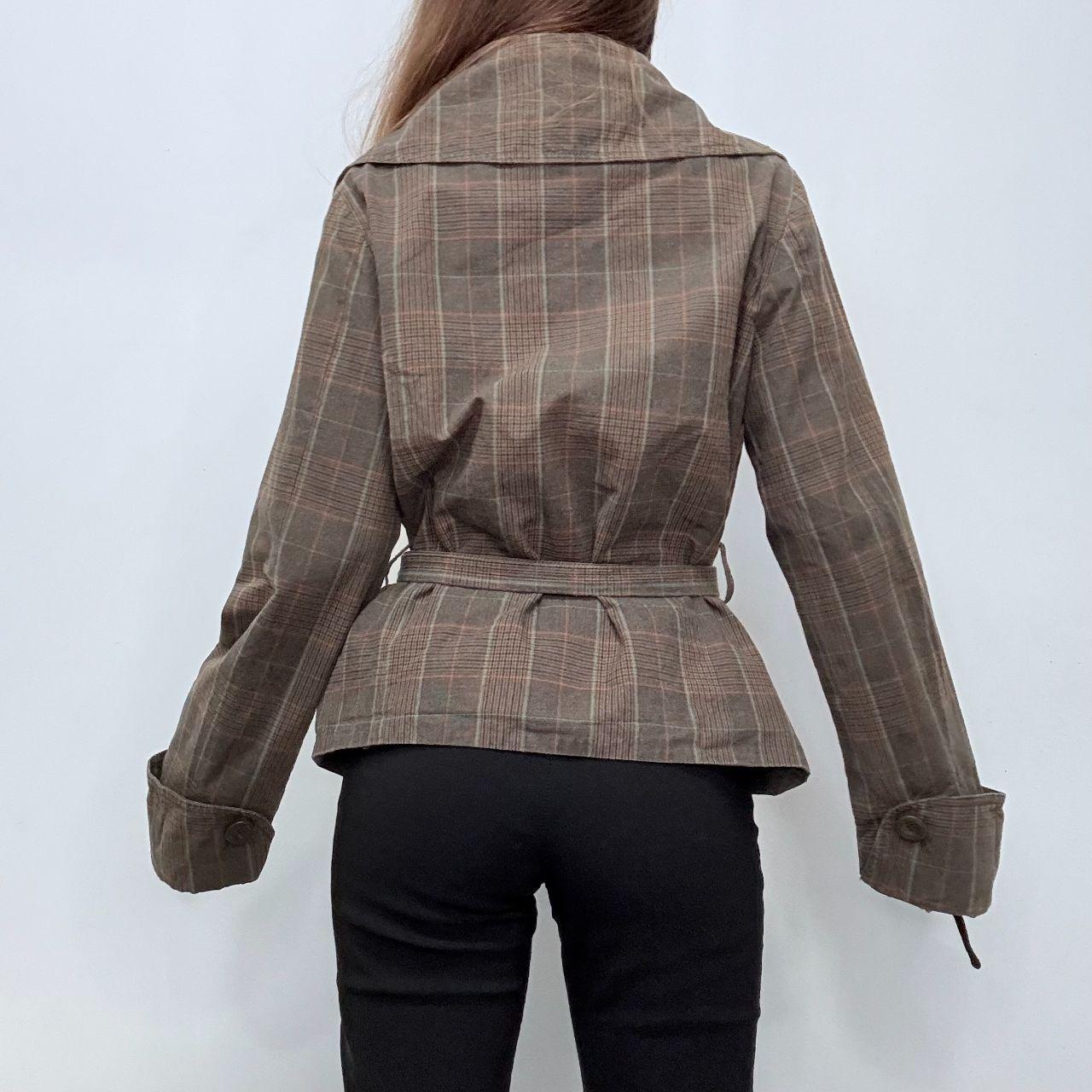 Brown tartan trench coat