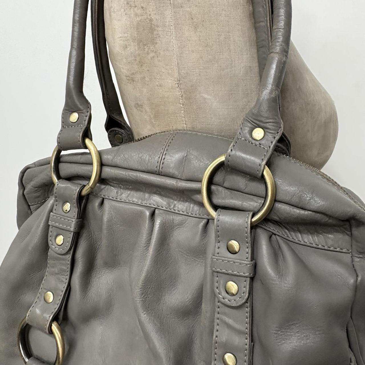 Grey leather slouchy shoulder bag