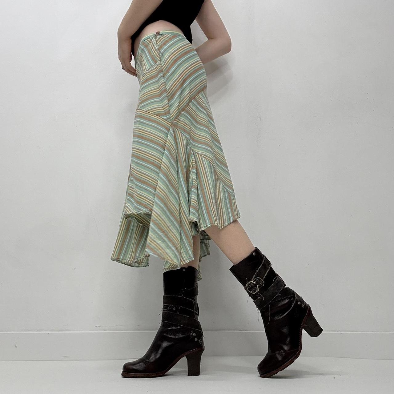 Pinstripe asymmetric flutter silk skirt