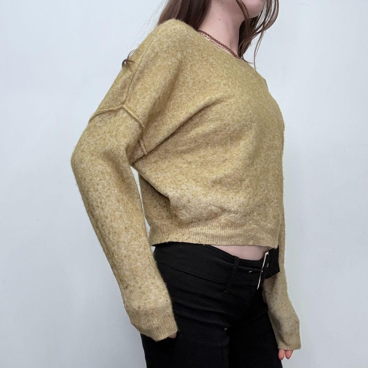 Green off the shoulder slash neck wool jumper