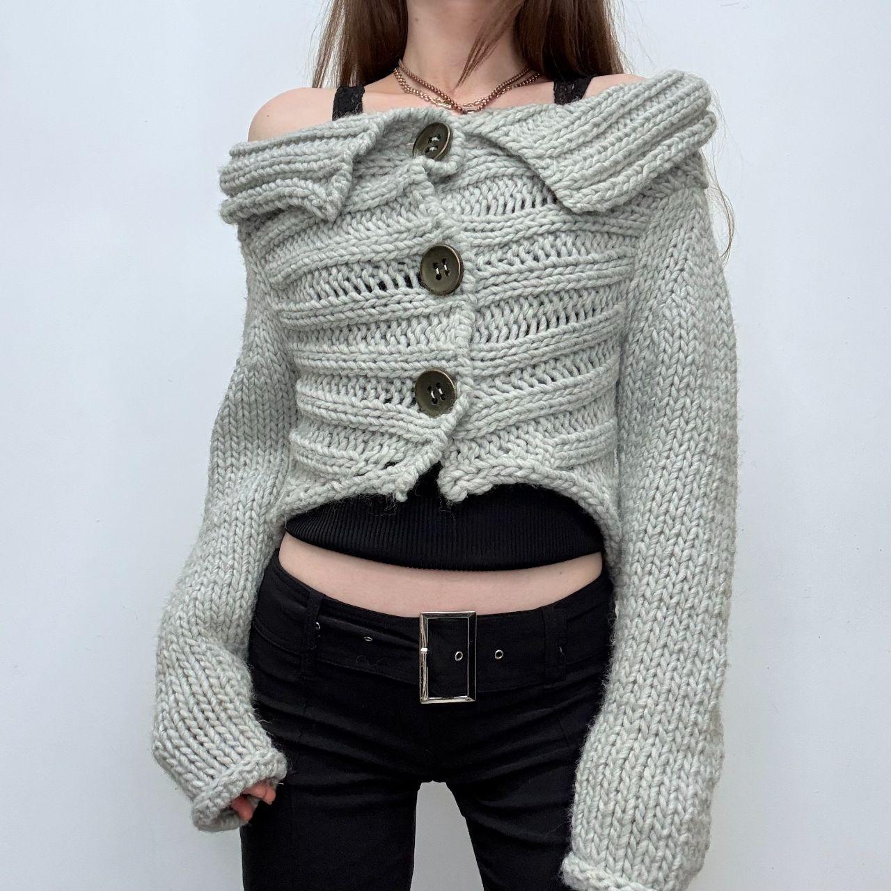 Chunky knit wide neck cardigan