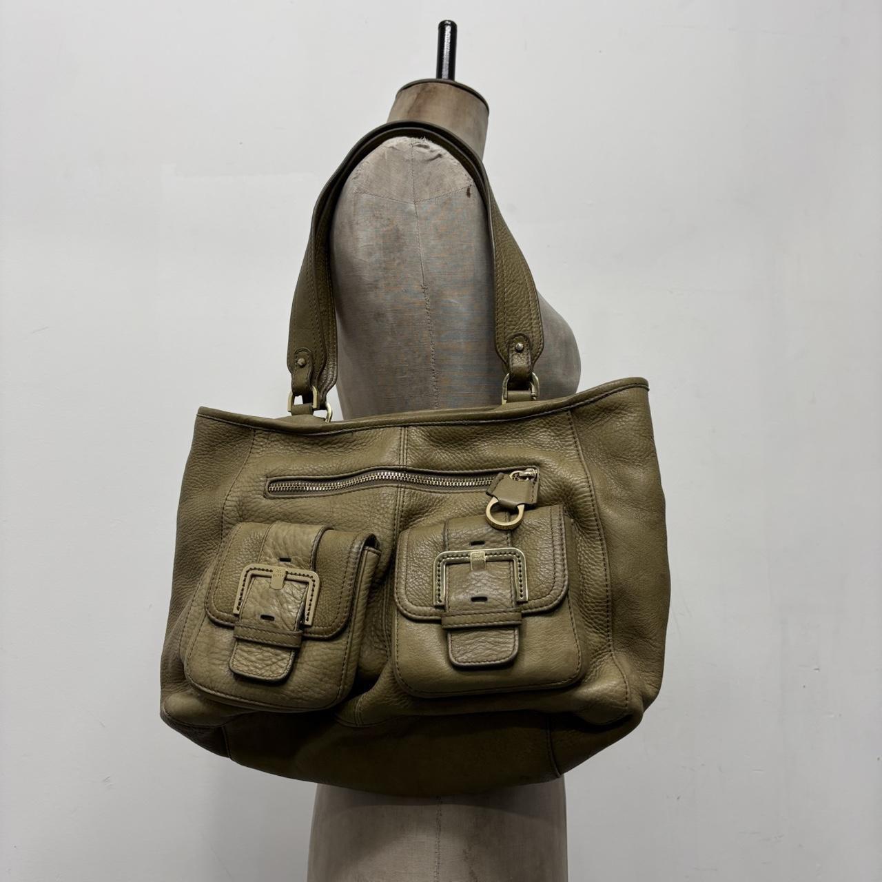 Khaki leather slouchy shoulder bag