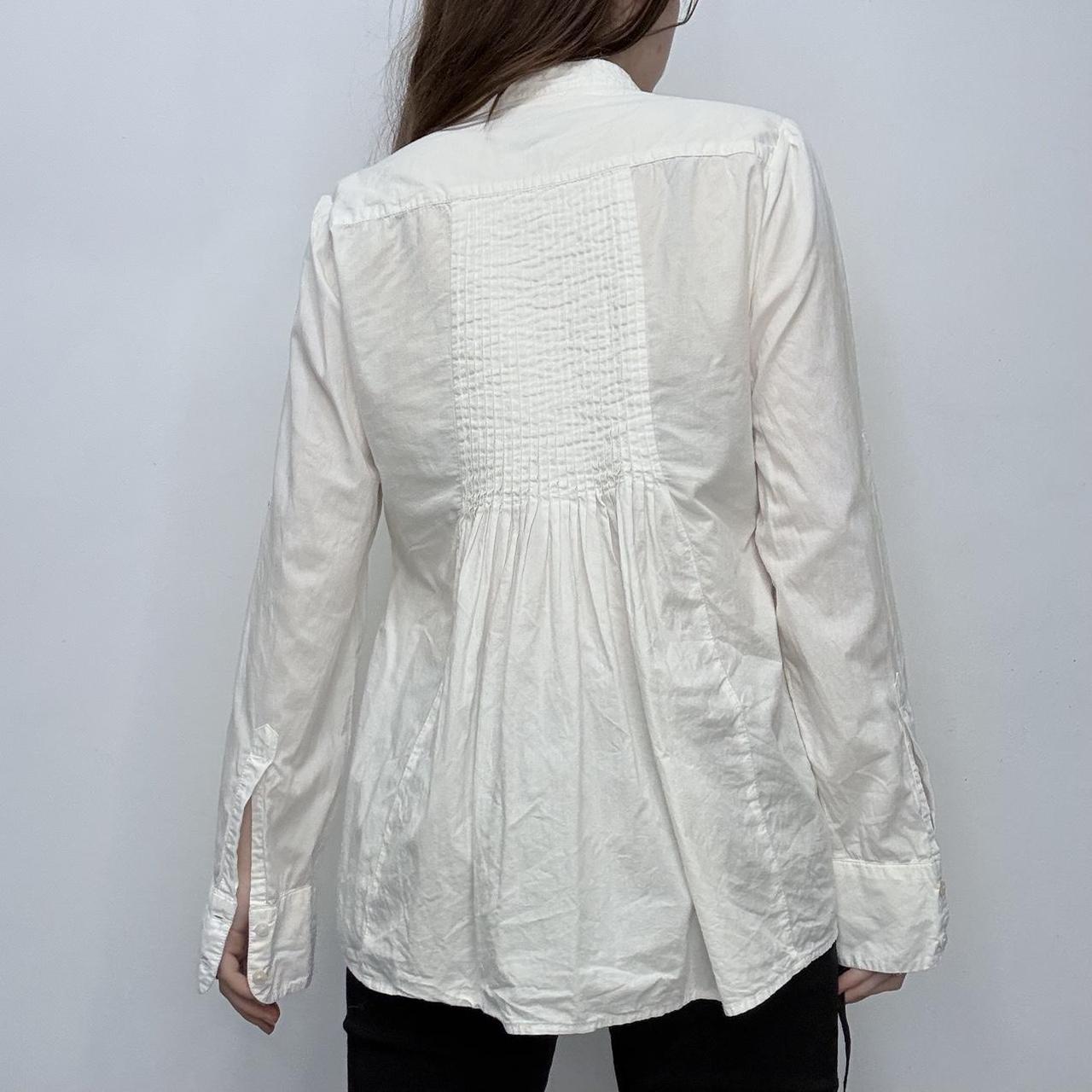 White cotton pleated flared shirt