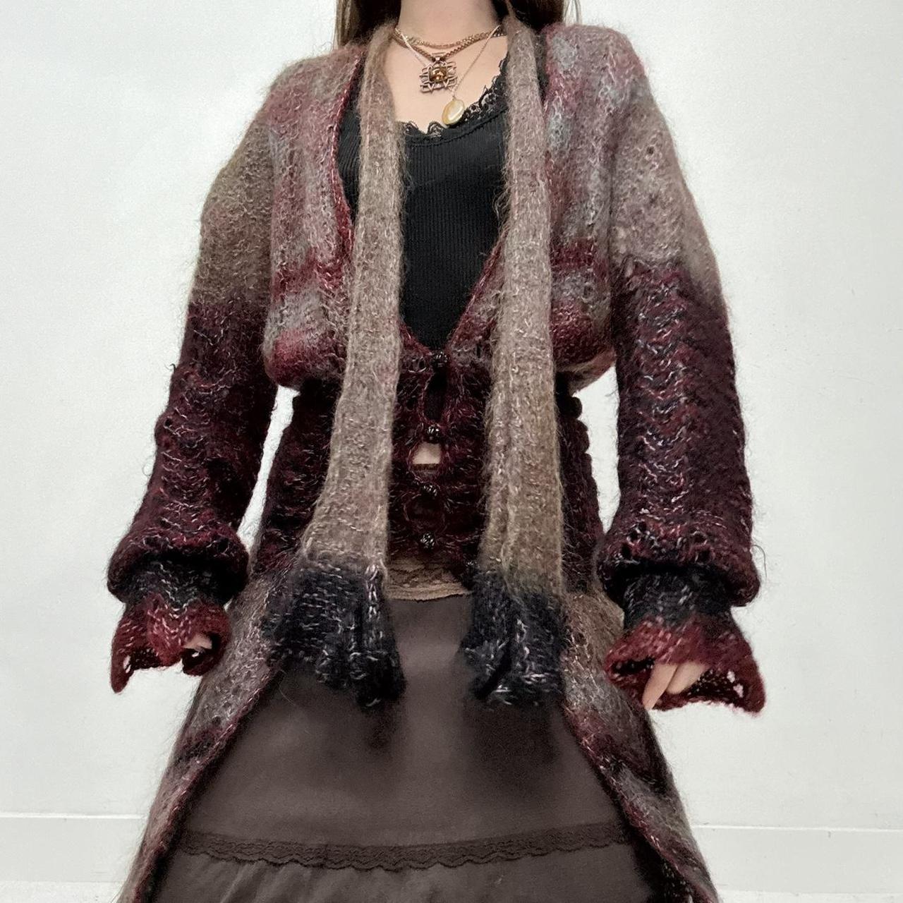 Sheer mohair knit long cardigan