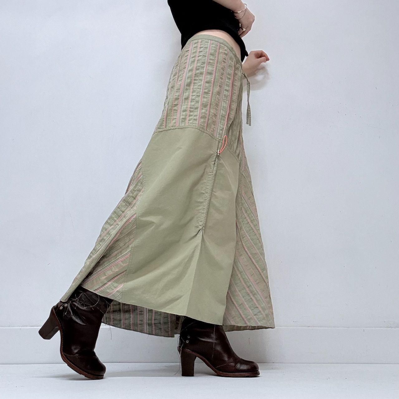 Green and pink asymmetric pinstripe a-line skirt