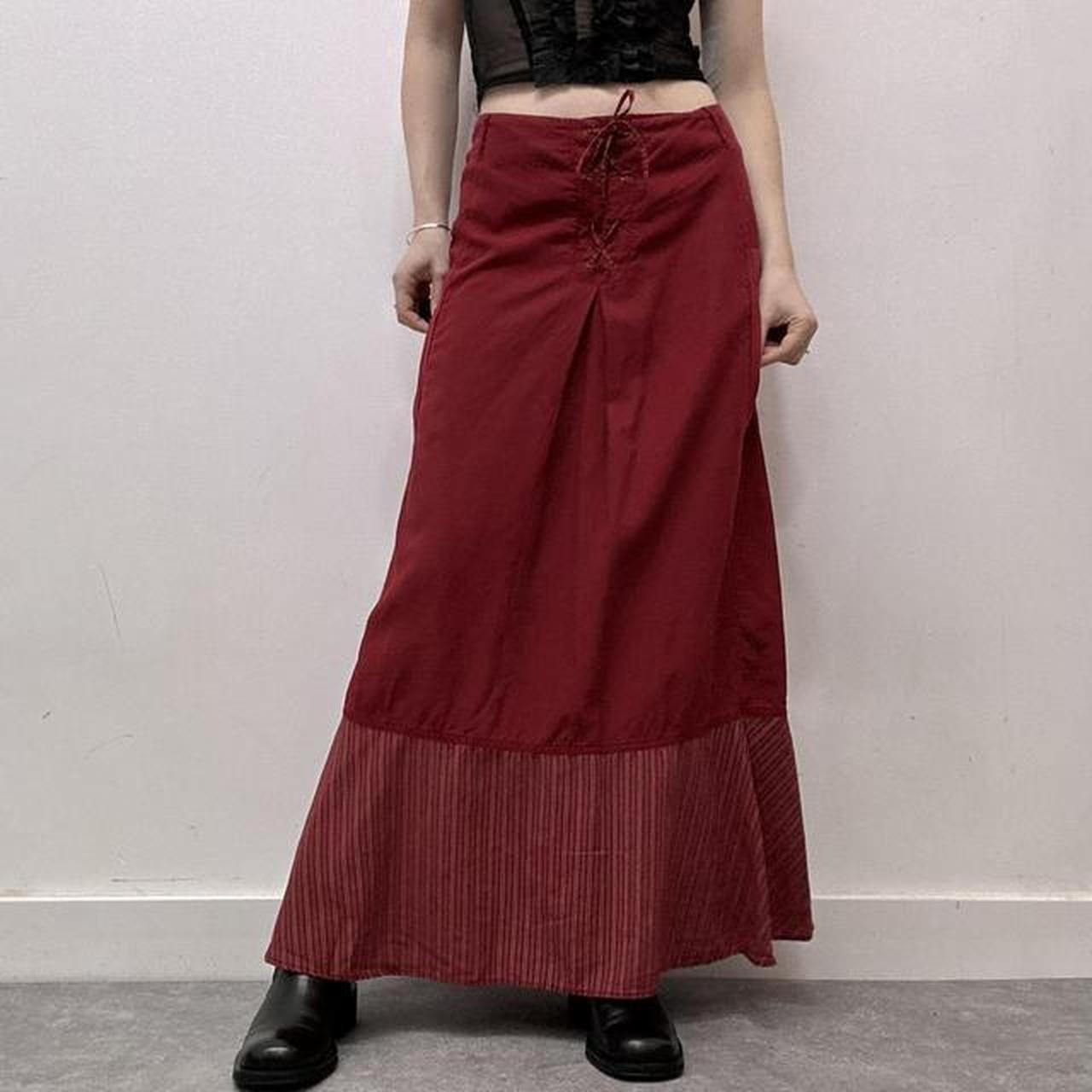 Red linen corset maxi skirt