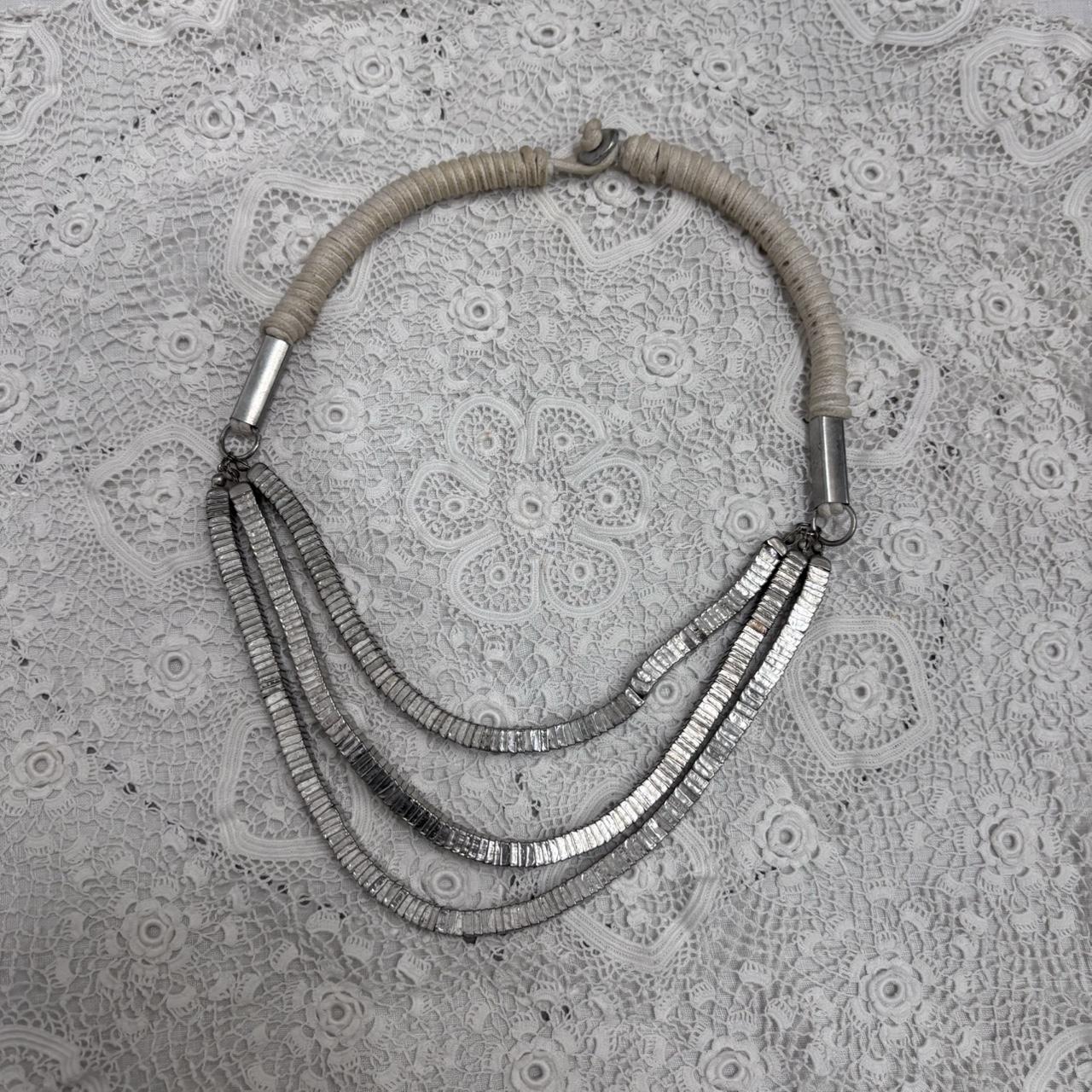 Silver metal chunky layered necklace