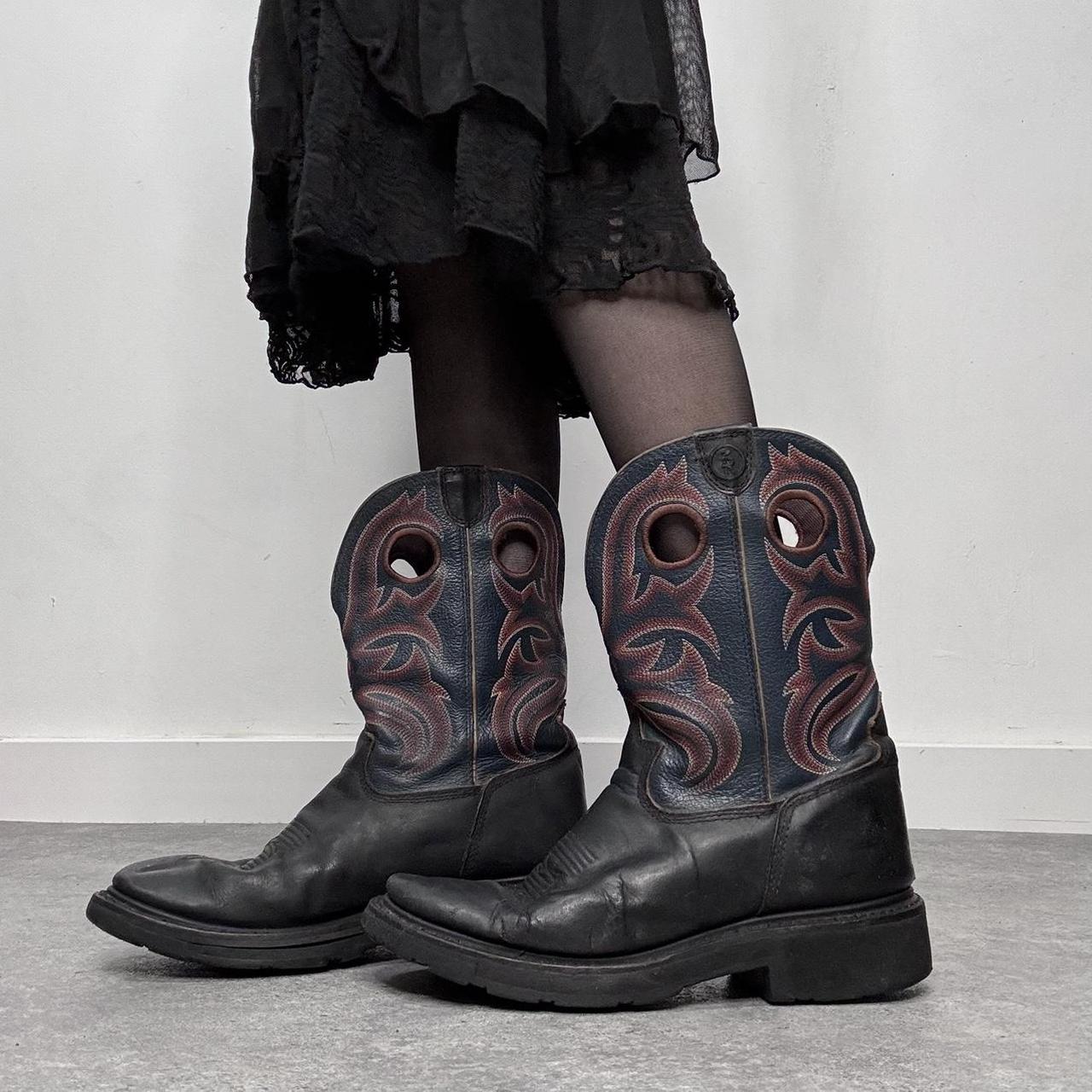 Chunky black leather cowboy boots