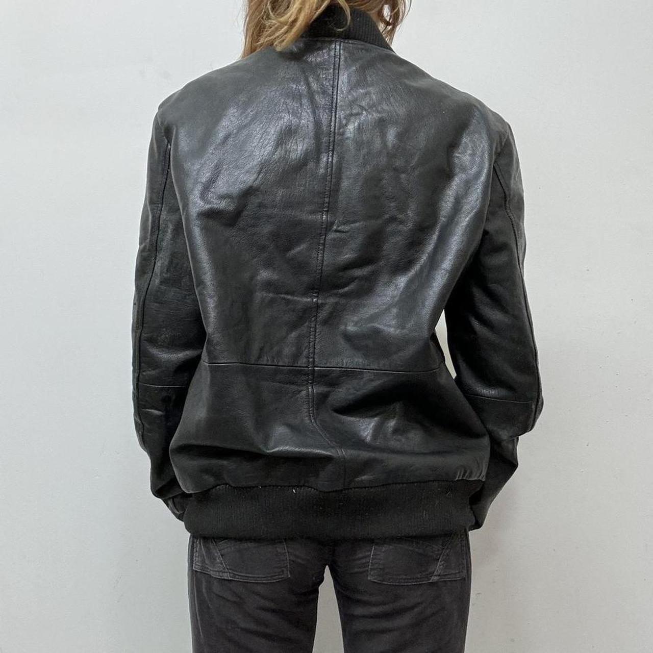 Slouchy oversized black leather jacket