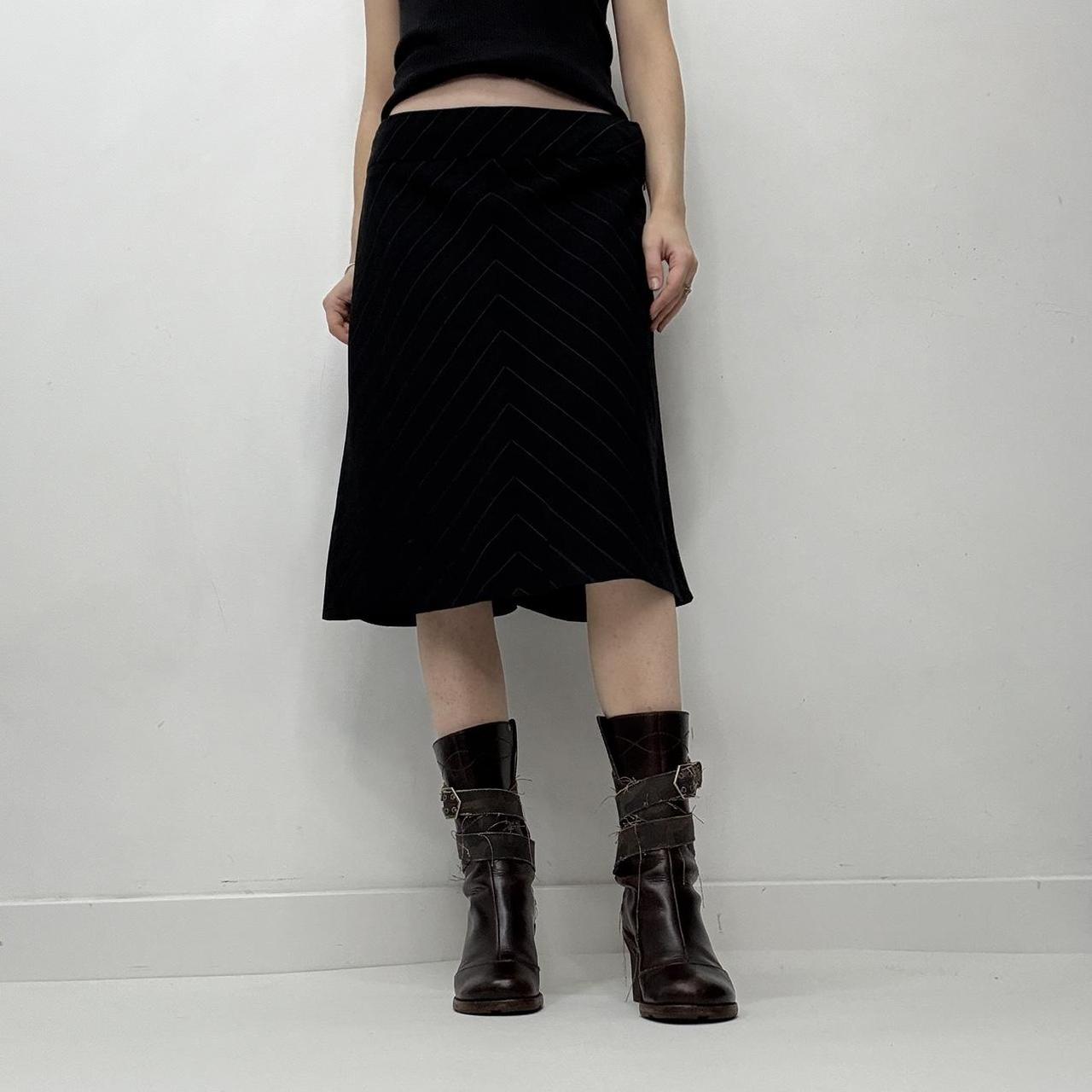 Black pinstriped fitted office skirt