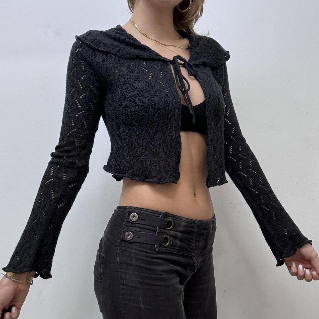 Black pointelle knit cardigan