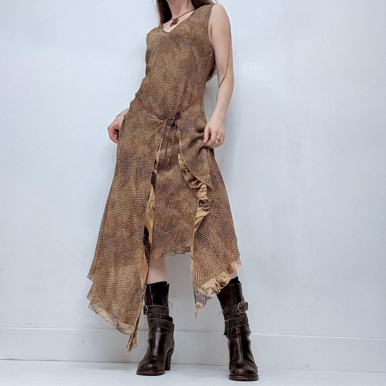Asymmetric layered tie waist cargo dress