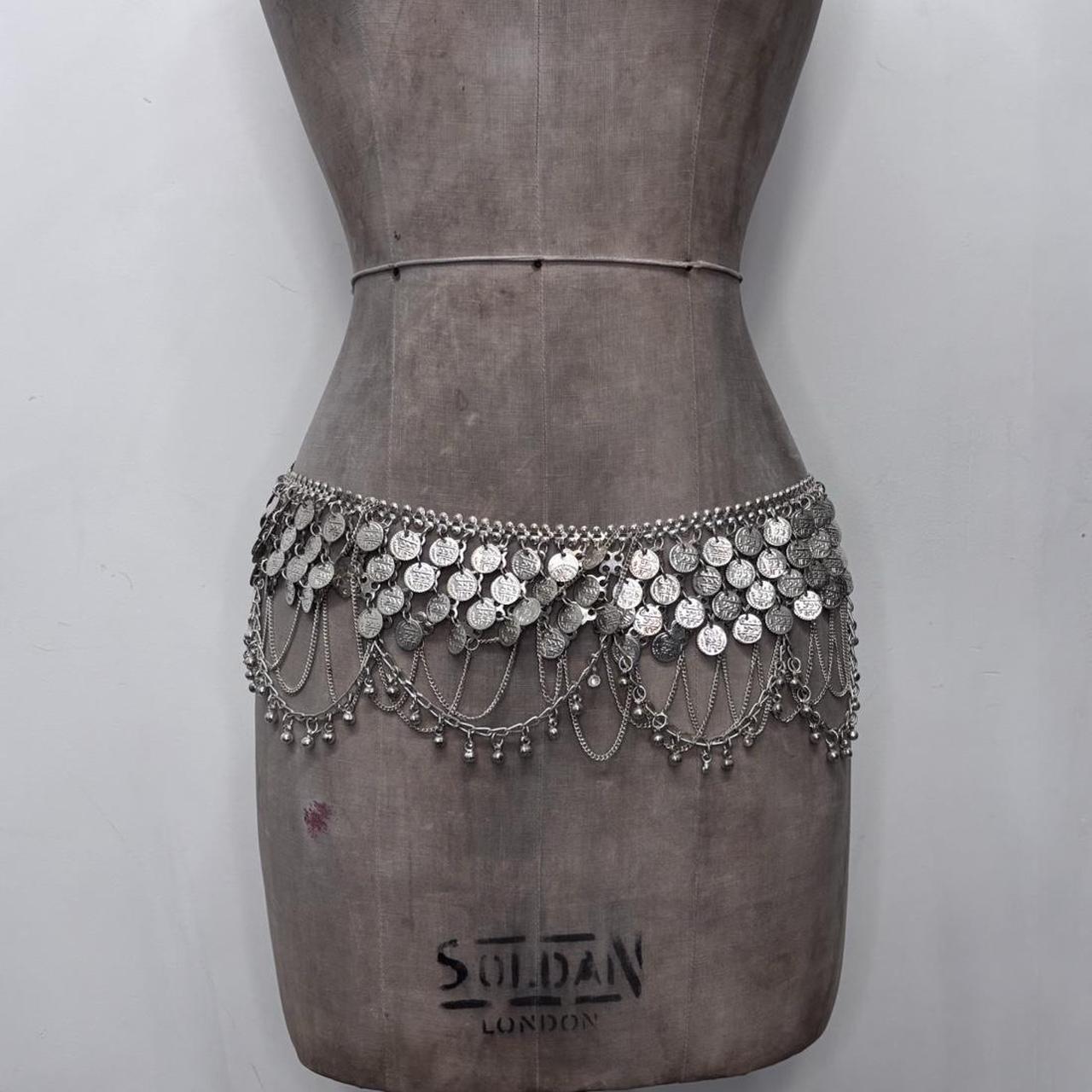Silver coin draped chain belt