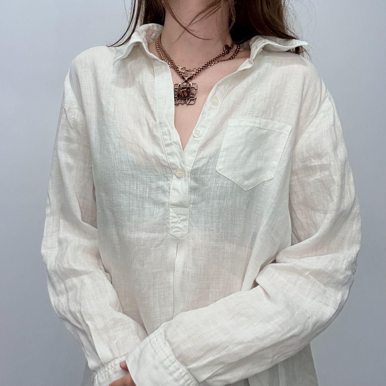 White linen french 1/4 button shirt