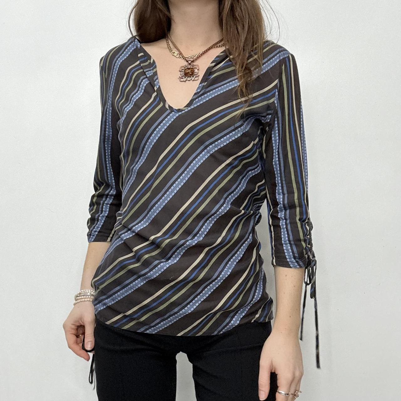 Striped flared puff sleeve shirt