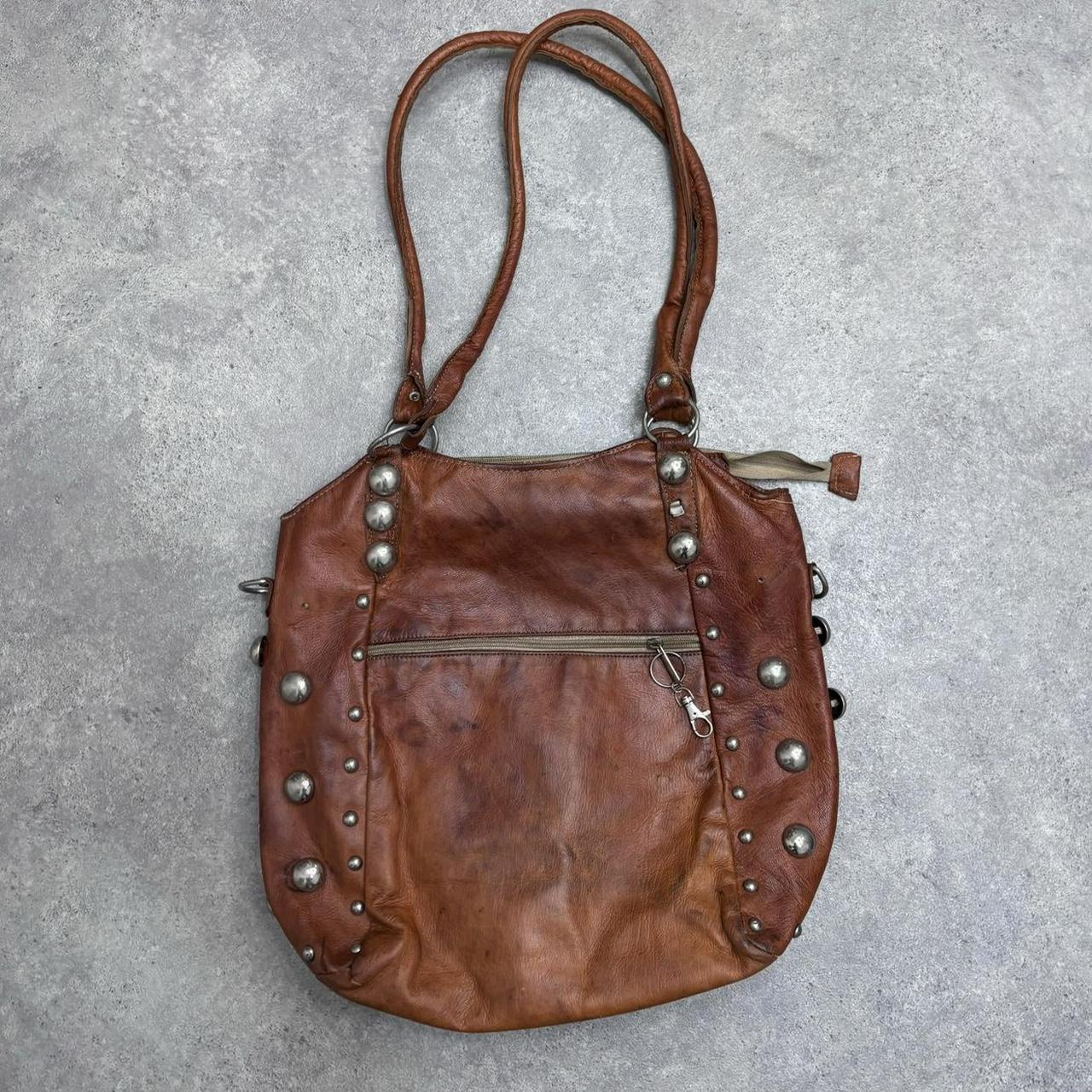 Tan leather studded bag