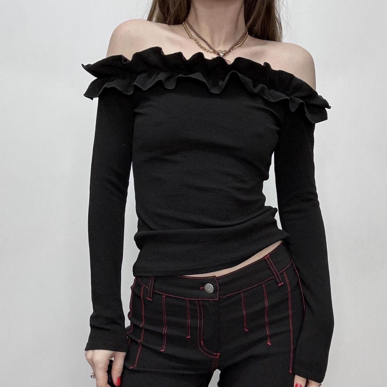 Black off the shoulder ruffle shirt