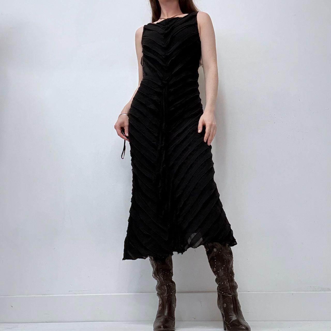 Black distressed pleated ruffle dress
