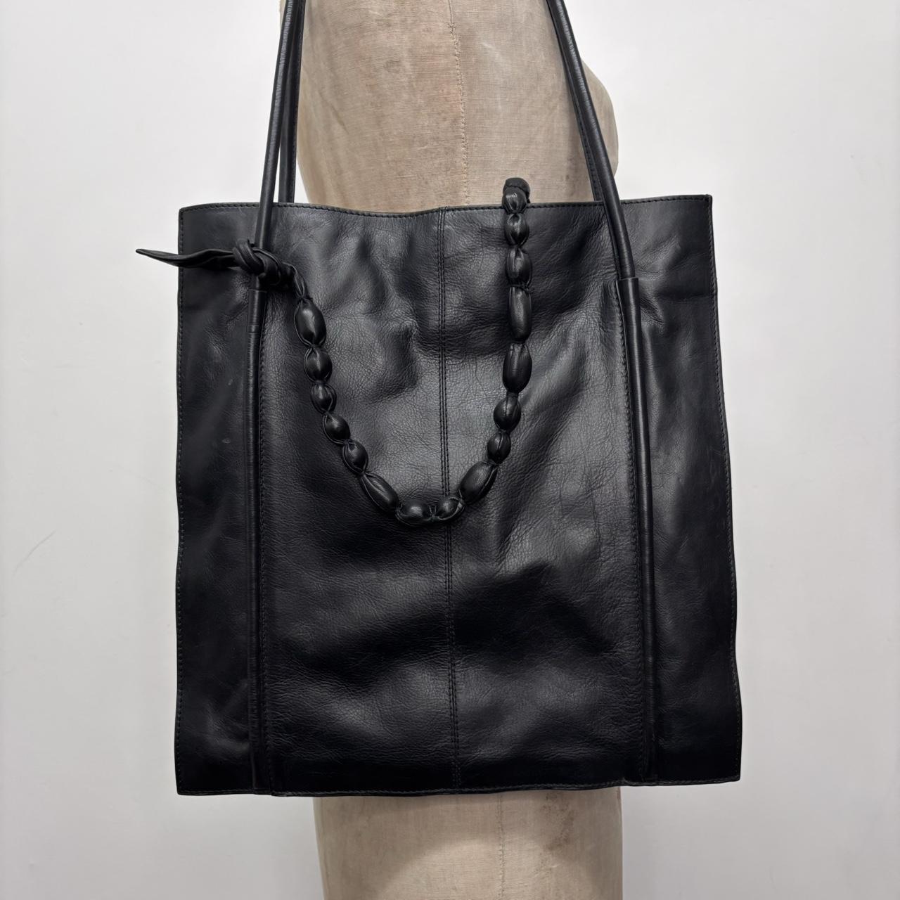Black structured leather tote bag
