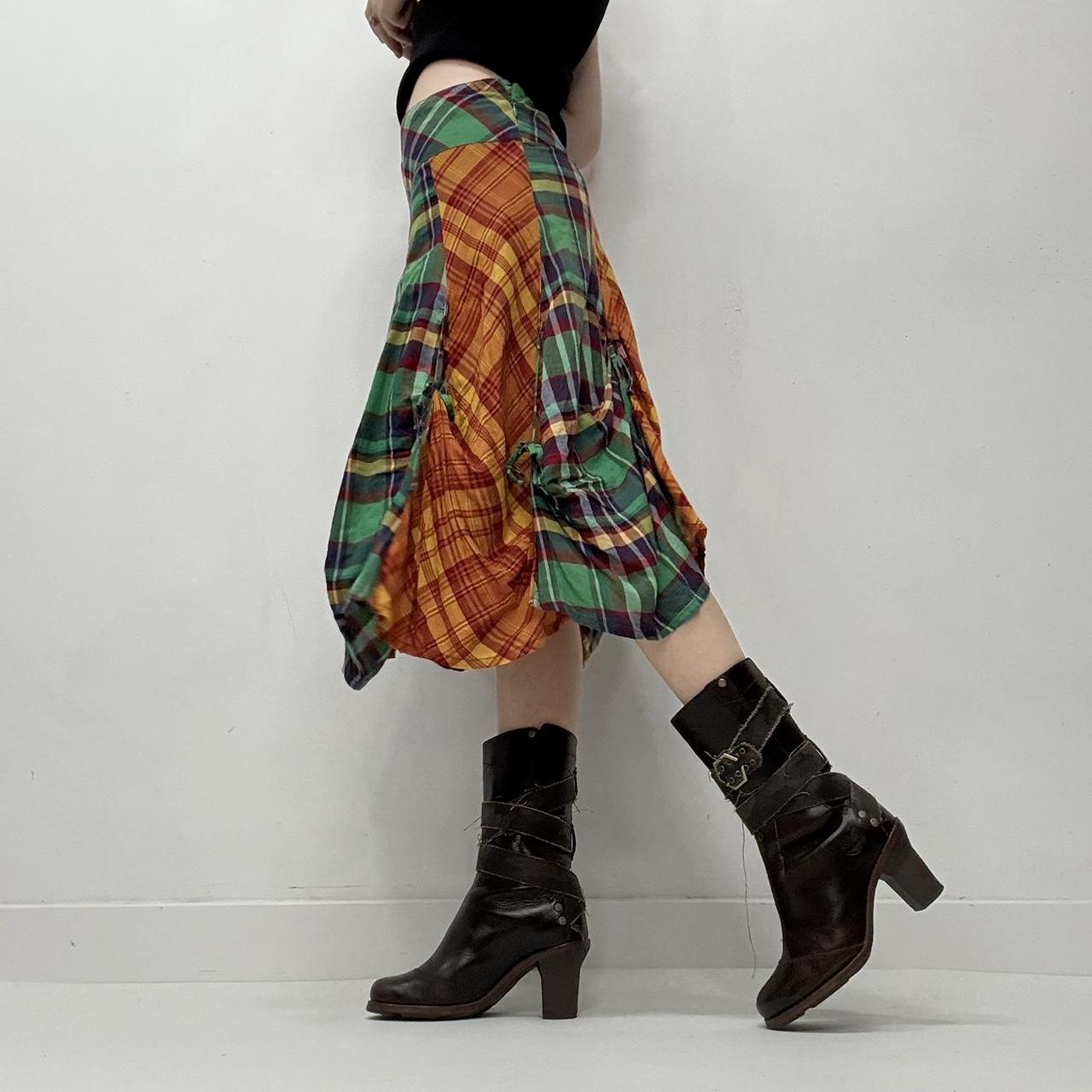 Checked tartan layered puff skirt